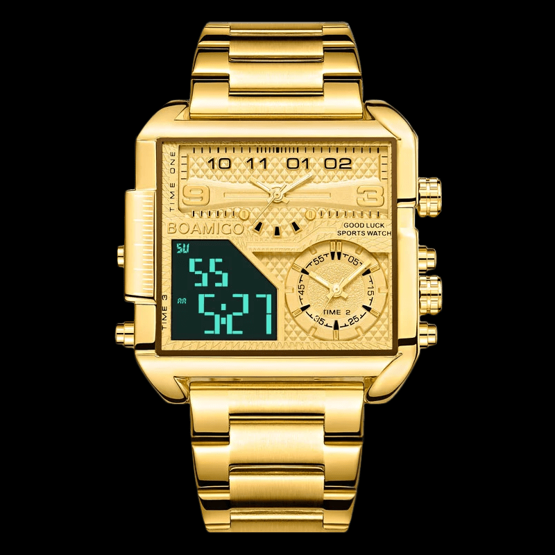 VIDADO Watches Gold BOAMIGO 2021 New Top Brand Luxury Fashion Men Watches Gold Stainless Steel Sport Square Digital Analog Big Quartz Watch for Men|Quartz Watches|